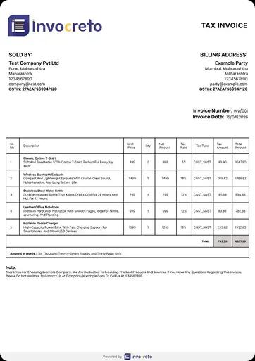 Professional invoice