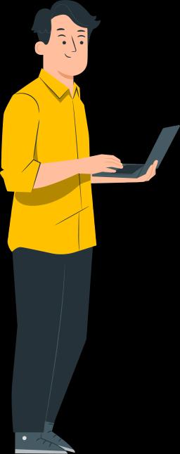 Person standing with laptop